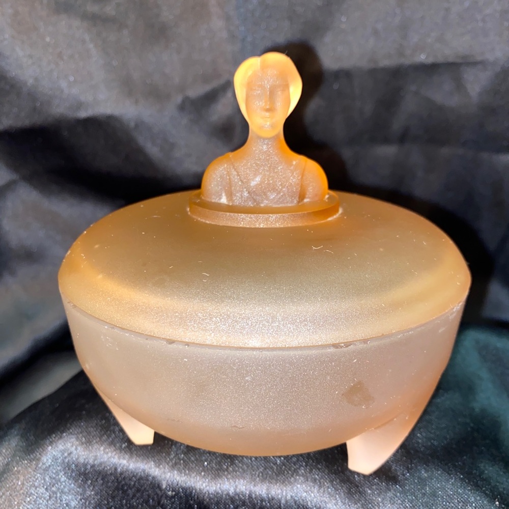 Art Deco Powder Jar Pink Satin Glass L.E.Smith makeup trinket dish candy jewelry